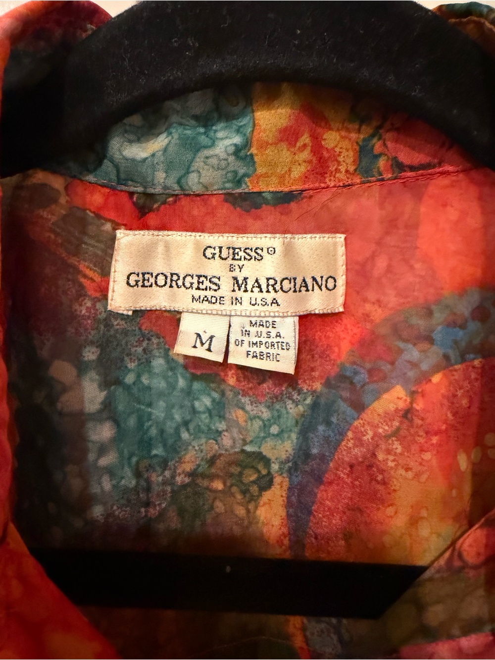 Vintage 90s GUESS by Georges Marciano Abstract Print Button Up Shirt M Made USA - Picture 3 of 11